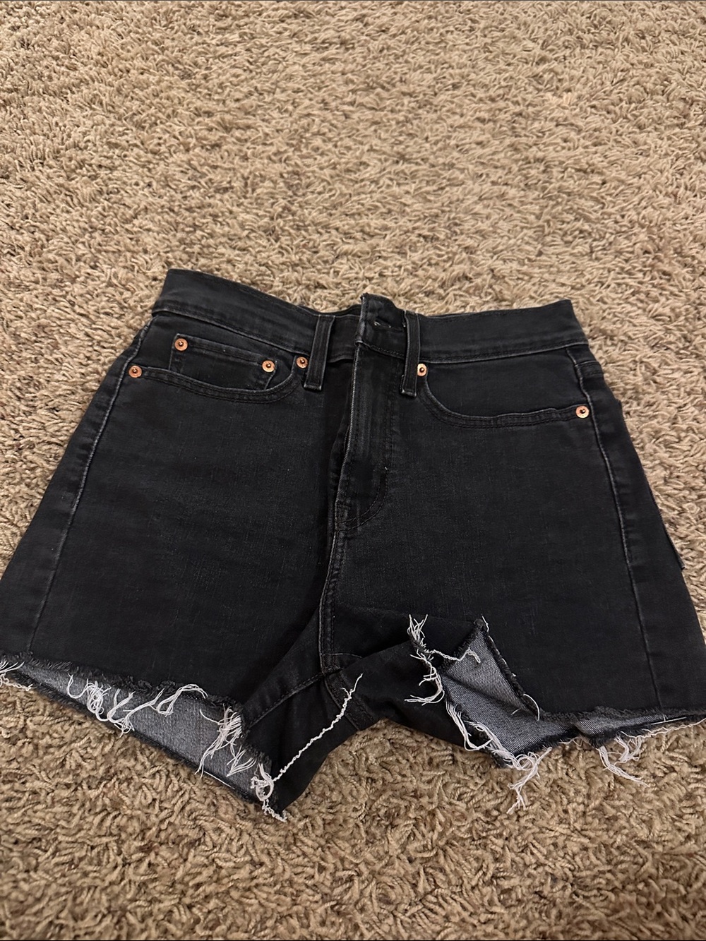 Levi's Black High-Rise Frayed Hem Denim Shorts